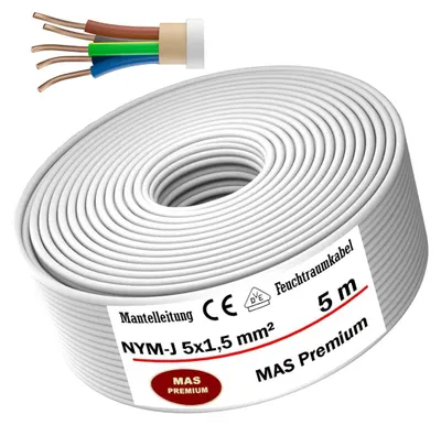 Immagine prodotto di Cavo impermeabile Cavo di alimentazione Cavo inguainato 5 m NYM-J 5x1,5 mm² Cavo elettrico