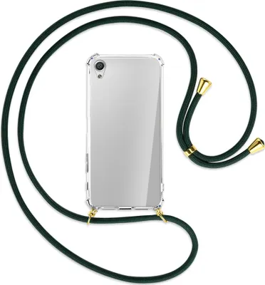 Produktbild von Handykette Backcover-Schutzhülle mit Band (Metall goldfarben) für Sony Xperia X Performance - dunkelgrün