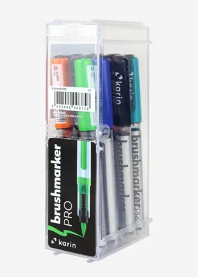 Produktbild von karin BrushmarkerPRO, Schwarz, Blau, Braun, Gold, Grün, Lila, Orange, Pink, Rot, Türkis, Gelb, Mehrfarbig, 12 Farben, Rund, Box, 12 Stück(e)