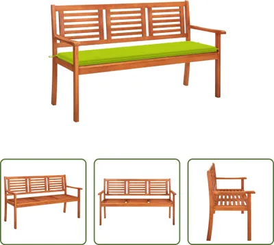 Produktbild von The Living Store 3-Sitzer-Gartenbank mit Auflage 150 cm Massivholz Eukalyptus