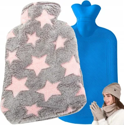 Image de Thermophore en caoutchouc grand 2l avec couverture en peluche étoiles