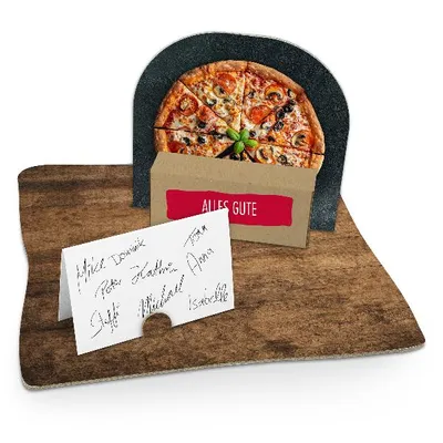 Produktbild von itenga Geldgeschenkverpackung Pizza Holz (Motiv 105) mit Bodenplatte, Karte