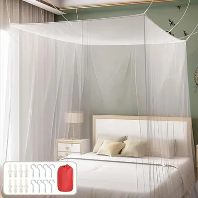 Immagine prodotto di Letto matrimoniale Klamboe - Zanzariera - Protezione dagli insetti all'esterno - Tessuto a maglia fine e resistente - 200x220x200 cm - Bianco