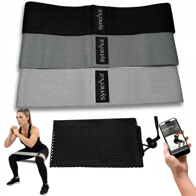 Produktbild von Synerva 3er-Set Hip-Bands Material Widerstandsbänder Fitness + eBook