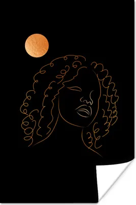 Produktbild von MuchoWow® Poster Frau - Mond - Gold - Strichzeichnung 120x180 cm - Kunstposter