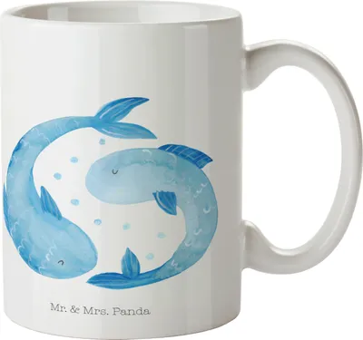 Produktbild von Mr. & Mrs. Panda Kaffeebecher Sternzeichen Fische - Weiß - Geschenk, Kaffeetasse, Geburtstag Februar, haferl, Teetasse, Becher, Tasse, Fisch, Sternbild, Pott, März