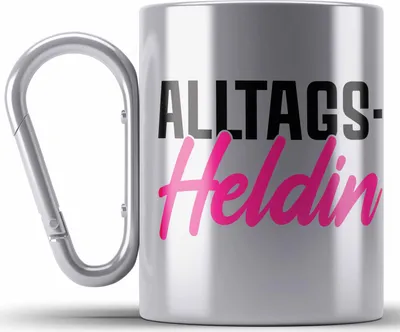 Produktbild von Trendation - Alltags-Heldin Lustige Edelstahl Tasse Karabiner Büro Karabiner Edelstahl Tasse Karabiner Edelstahl Kaffeebecher Kollegin Frau Frauen Lustig (Silber)