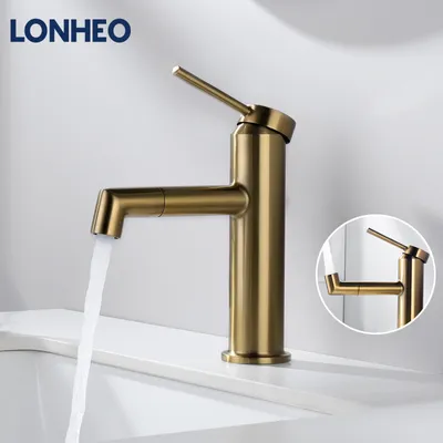 Produktbild von Lonheo Badarmatur 360° Drehbar Auslauf Hochdruck Wasserhahn Waschbecken Mischbatterie Waschtischarmatur Einhandmischer fürs Badezimmer, Gold
