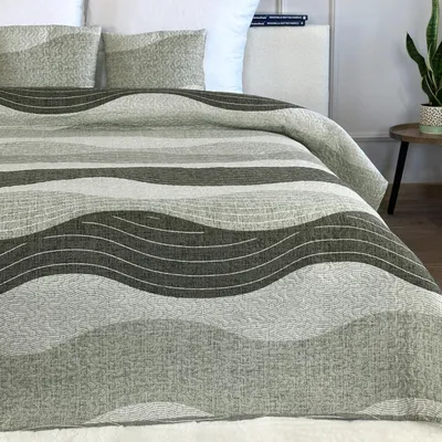 Produktbild von Tagesdecke Zweiseitige Bettüberwurf Allzweckdecke Steppdecke TAVIRA Sofa Bett Decken XXL Grau Graugrün (3 TLG Set) 180x220cm + 2 Kissenbezüge 40x40 cm