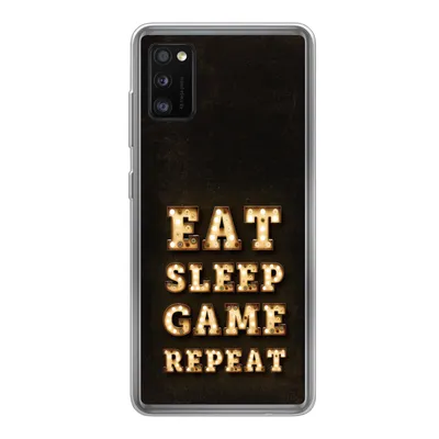 Produktbild von MuchoWow® Handyhülle Schutzhülle Hülle für Samsung Galaxy A41 Spiele - Spiele - Zitate - Sprichwörter - Eat sleep game repeat Silikon Softcase Handy Hülle - Mobiltelefon