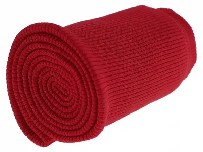 Aufgerolltes geripptes Strickbündchen in Karminrot, 16x80 cm – elastischer Bündchenstoff.