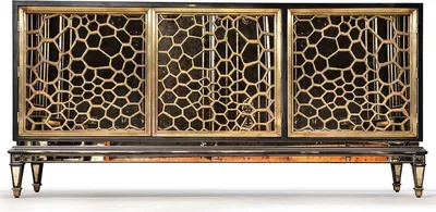 Produktbild von Casa Padrino Luxus Art Deco Sideboard Schwarz / Gold / Messing 204 x 52,5 x H. 96 cm - Verspiegelter Massivholz Schrank mit 3 Türen - Art Deco Möbel - Luxus Möbel