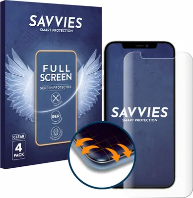 Produktbild von 4x Savvies Fullscreen Schutzfolie für Apple iPhone 12 / 12 Pro Displayschutz Folie Fullcover Klar Transparent