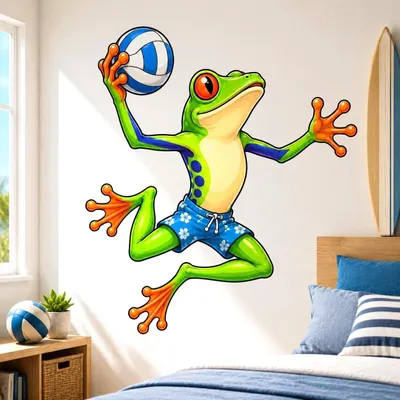 Immagine prodotto di Decords, adesivo da parete – divertente rospo che gioca a pallavolo sulla spiaggia, 180 cm