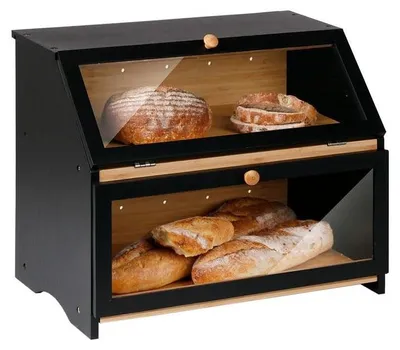 Image de Elzusha - Boîte de rangement en bambou à deux niveaux avec couvercle, noire, 39x25x32 cm