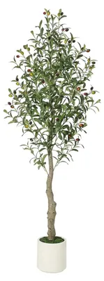 Produktbild von Künstlicher Olivenbaum - 180 cm Indoor Kunstbaum mit Topf - UV-beständig - Realistische Kunststoffpflanze - Bodenstehende Deko für Wohnzimmer, Büro und Zuhause
