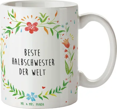 Produktbild von Mr. & Mrs. Panda Kaffeetasse Halbschwester - Geschenk, Tasse, Pott, Becher, Stiefgeschwister, Sister, Kinder, Tochter, Familie, Teetasse, Keramiktasse