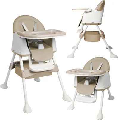 Produktbild von XMTECH Beige multifunkční dětská židlička: PP dětská židlička s funkcí výškového nastavení, 4kolový rám dětské židličky, nezávislá a všestranná