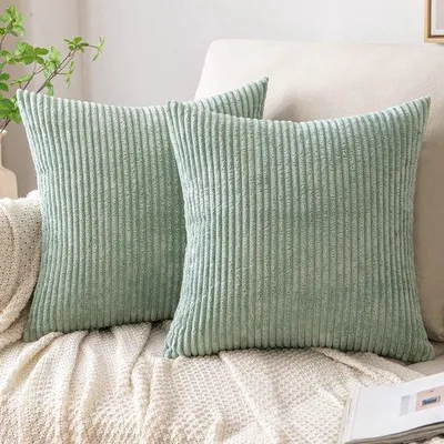 Obrázek produktu pro Uniqoos® Polštáře s potahy z materiálu Rippvelours – sada 2 kusů, světle zelené barvy, rozměry 45 x 45 cm, polyester s nenápadným zipem
