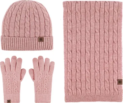Produktbild von (Rosa) Winterwarme Sets Strickschal Strickschal Mütze Handschuhe