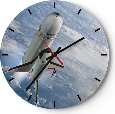 Produktbild von Wanduhr - Rund - Glasuhr - Himmel Rakete Kosmos Planet - 40x40cm - Schleichendes Uhrwerk - Lautlos - zum Aufhängen bereit - Dekoration Modern - Wanddekoration aus Glas - C3AR40x40-0496