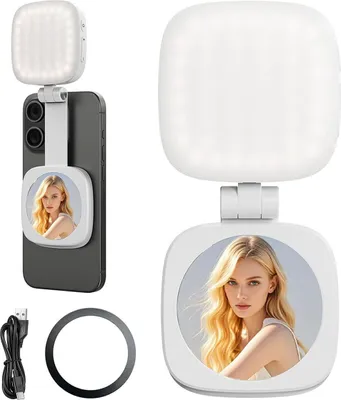 Produktbild von LED-Selfie-Aufhellleuchte – 850 mAh, Vier Lichtmodi, Fünf Helligkeitsstufen, 360°-Drehung, Ideal für Selfies und Live-Streaming