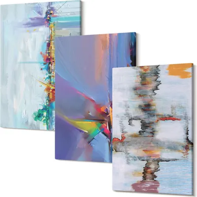 Produktbild von Wandbild – Leinwandbild – Leinwandbilder – Polycanvas – Kunstdruck – Modern – Panorama – Mehrteilig – 3-Teilig Set – Hochwertig – Lichtecht – Geruchslos – 20x30 Cm Je Element - Malstil abstrakter Kompositionen