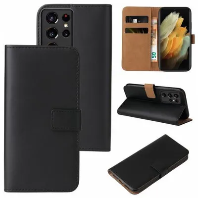 Produktbild von Kunstleder Flip-Hülle für Smartphones - Farbe: Schwarz - Modellkompatibilität: Für Samsung Galaxy S21 Ultra