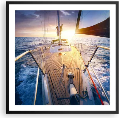 Produktbild von Gerahmtes Poster - Schwarzer Rahmen - Segelboot Meer - 60x60 cm - Wand Bild - Wanddeko - Wandbilder - Kunstposter - Wandposter - Bilderrahmen - Bilder - Kunstdruck - Wandbild - P2BAC60x60-4076