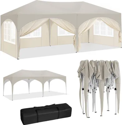 Produktbild von Woltu Faltbarer Pavillon - 3x6 m - 6 Seitenwände - Partyzelt - Wasserdicht - UV-Schutz 50+ - Höhenverstellbarer Gartenpavillon - mit Tragetasche