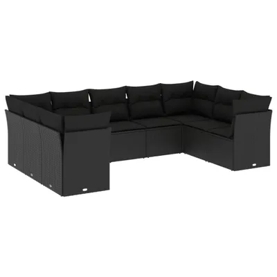 Produktbild von 9-tlg. Garten-Sofagarnitur mit Kissen Schwarz Poly Rattan