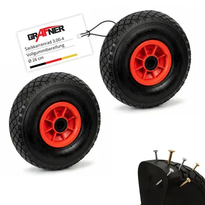 Produktbild von Grafner® 2x Sackkarrenrad Bollerwagenrad 3.00-4 PolyurethanVollgummibereifung FlatFree Kunststoff Felge