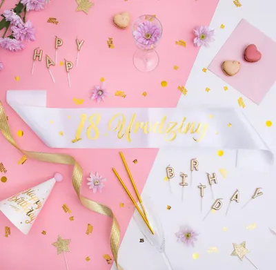 Produktbild von Schärpe zum 18. Geburtstag, achtzehn, Weißgold, 160 cm