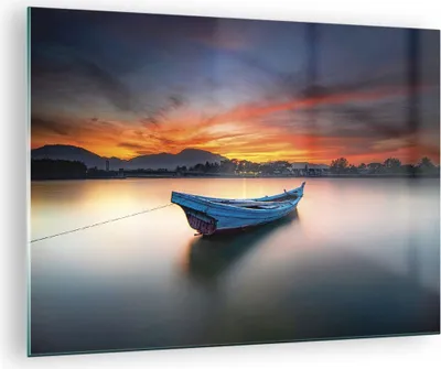 Produktbild von Bilder auf glas - Einteilig - Westen Sonne Boot - 70x50cm - Glasbilder - Wandbilder - Bilder - zum Aufhängen bereit - Wanddekoration aus Glas - Glas Bilder - Wandbild auf Glas - GAA70x50-4791