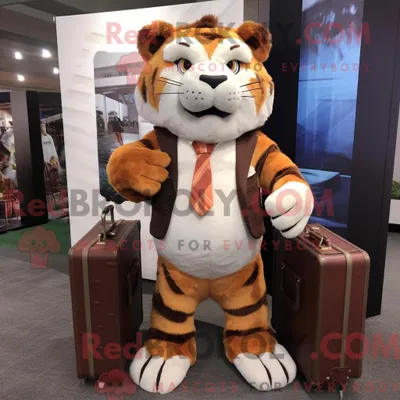 Productafbeelding van Sabeltandtijger REDBROKOLY mascottekostuum gekleed met een vest en aktetassen