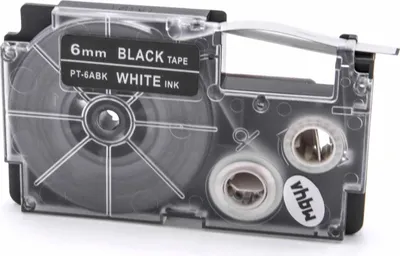 Produktbild von vhbw Schriftband-Kassette kompatibel mit Casio KL-200, KL-2000, KL-130, KL-100E, KL-120, KL-1500, CW-L300 Etiketten-Drucker 8m x 6mm Weiß auf Schwarz