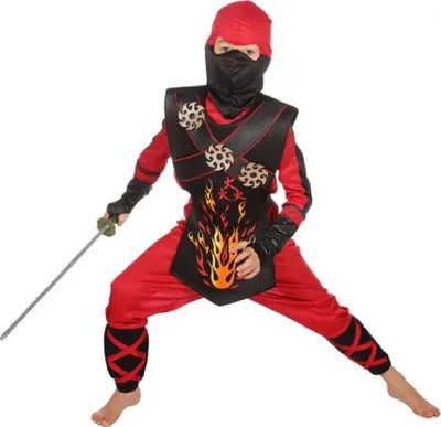 Produktbild von W3386-164 schwarz-rot Kinder Junge Mädchen Ninja Schwertkämpfer Kostüm Gr.164