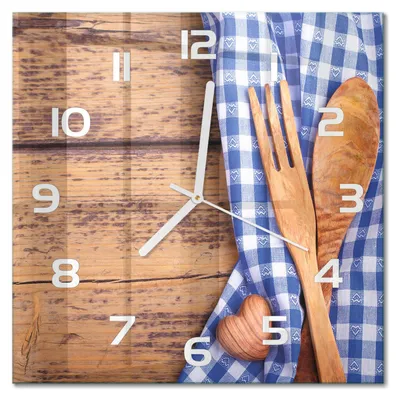 Produktbild von Glas Wanduhr 30x30 cm - Wanduhr - lautlose Wanduhr - ohne Ticken - geräuschloses Uhrwerk - schleichende Zeiger - moderne Uhr - Design Uhr - Wohnzimmer Uhr - Holzbesteck
