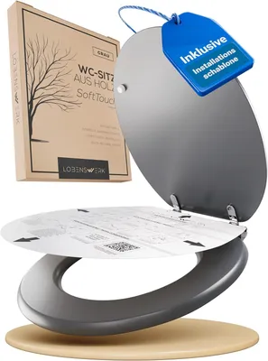 Produktbild von LOBENSWERK Toilettendeckel mit Absenkautomatik Holz | Soft-Touch-Legierung | antibakteriell | Quick-Release-Funktion | Klobrille | Grau Matt