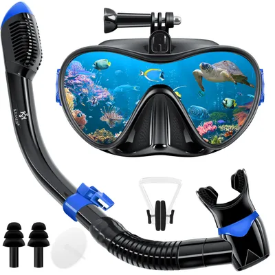 Produktbild von KESSER® Schnorchelset Profi Taucherbrille Schnorchelmaske Tauchset Erwachsene Tauchmaske - Inkl. Action-Cam Halterung - Antibeschlag und Anti-Leck für Freitauchen und Schnorcheln Set Taucherbrille