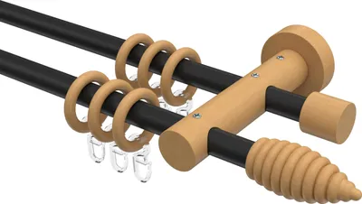 Produktbild von Interdeco Gardinenstange / Vorhangstange Schwarz / Buche lackiert, Typ Adrian Asta (Rillenform), 16 mm Ø 2-läufig, 160 cm