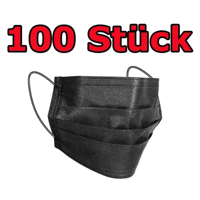 Produktbild von 100 Stück Maske 3-lagig Hygienemaske Einwegmaske Atem Mundmaske Nasenmaske Schwarz