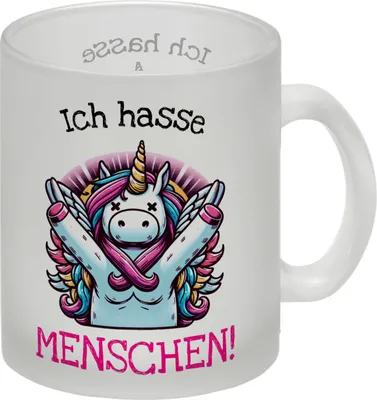 Produktbild von Einhorn Glas Tasse mit Spruch Ich hasse Menschen!
