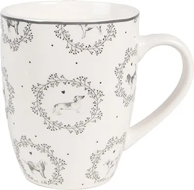Produktbild von Clayre & Eef Tasse 325 ml Weiß Grau Porzellan Hunde