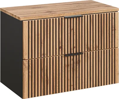Produktbild von Waschtischunterschrank 80.6cm Gaia mit 2 Schubladen, Eichenoptik und Schwarz