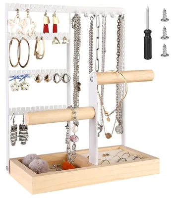 Produktbild von Schmuckhalter Schmuckständer Schmuckorganizer - Holz und Metall - 4 Ebenen - Weiß