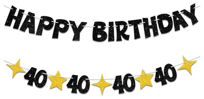 Image de Guirlande "Joyeux Anniversaire" pour les 40 ans, noir et or, 300 cm
