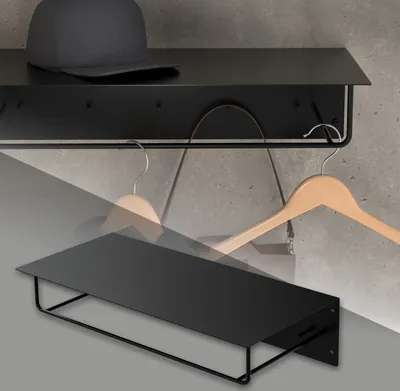 Produktbild von ML-Design nástěnný věšák s háčky, věšák na oblečení a klobouky, 60x30x15 cm, černý, kovový věšák do předsíně na bundy a kabáty, věšák na kabáty