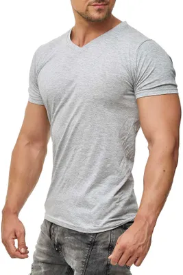 Produktbild von Mivaro Herren T-Shirt mit V-Ausschnitt in Grau meliert - kurzarm V-Neck Shirt aus 93% Baumwolle / 7% Viskose, Regular Fit, feinmaschiges Gewebe, Größen S bis 5XL