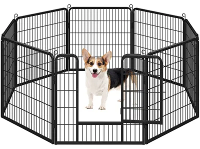 Immagine prodotto di Recinto per cuccioli Yaheetech, composto da 8 pannelli, ciascuno di 80 x 80 cm, con porta, ideale come area di gioco per cani